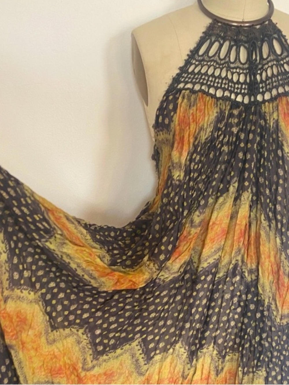 FP One Dress Womens One Size Multicolor Maxi Halter Boho Crochet Sundress Beach